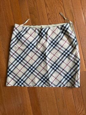 Burberry Beige Plaid Mini Skirt with Black and Red Accents